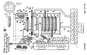 Zeichnung vom US-Patent der Enigma (Quelle: gemeinfrei, via Wikimedia Commons)