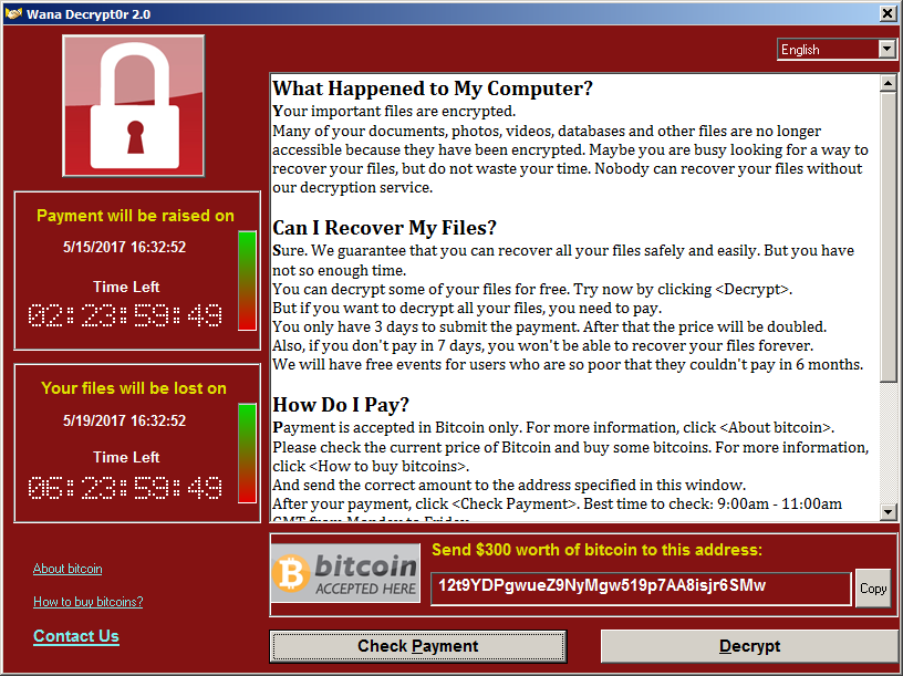 Screenshot WannaCry-Erpressung